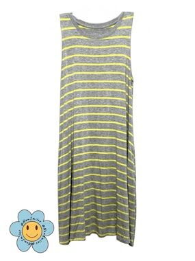 Sleeveless ~ Gray & Neon Yellow ~ Striped ~ Sleeveless ~ Tank Dress ~ Size Small